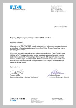Zaświadczenie Crouse-Hinds GmbH